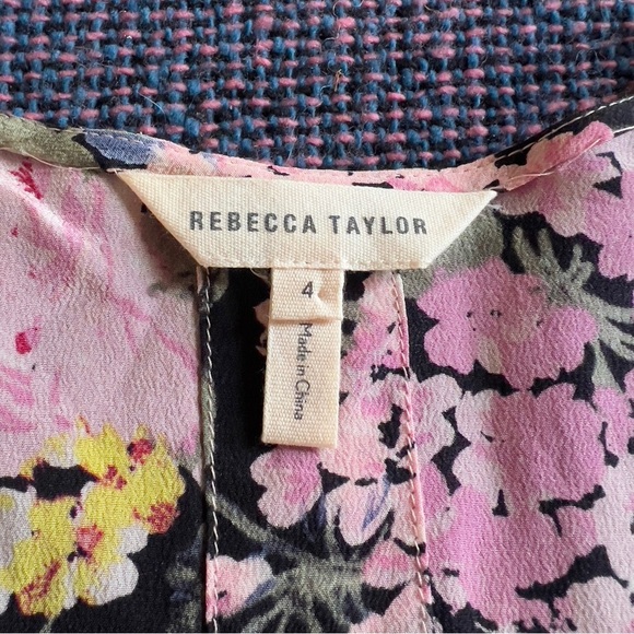 Rebecca Taylor Floral 100% Silk Short Sleeved Blouse - Size 4 - Picture 7 of 7